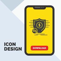 Finance. financial. money. secure. security Glyph Icon in Mobile for Download Page. Yellow Background vector