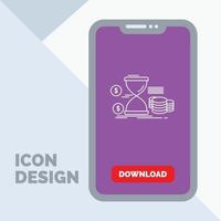 Hourglass. management. money. time. coins Line Icon in Mobile for Download Page vector