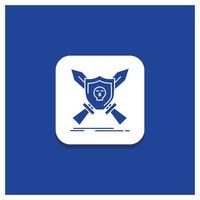 Blue Round Button for Badge. emblem. game. shield. swords Glyph icon vector