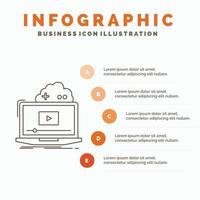 Cloud. game. online. streaming. video Infographics Template for Website and Presentation. Line Gray icon with Orange infographic style vector illustration