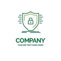 Defence. firewall. protection. safety. shield Flat Business Logo template. Creative Green Brand Name Design. vector