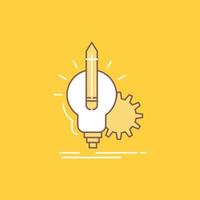 Idea. insight. key. lamp. lightbulb Flat Line Filled Icon. Beautiful Logo button over yellow background for UI and UX. website or mobile application vector