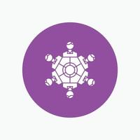 Cooperation. friends. game. games. playing White Glyph Icon in Circle. Vector Button illustration