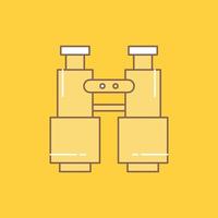 binoculars. find. search. explore. camping Flat Line Filled Icon. Beautiful Logo button over yellow background for UI and UX. website or mobile application vector