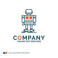 autonomous. machine. robot. robotic. technology Logo Design. Blue and Orange Brand Name Design. Place for Tagline. Business Logo template. vector