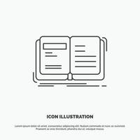 autor. libro. abierto. historia. icono de narración. símbolo gris vectorial de línea para ui y ux. sitio web o aplicación móvil vector