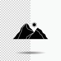 Cerro. paisaje. naturaleza. montaña. icono de glifo de escena sobre fondo transparente. icono negro vector