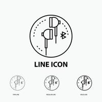 Headphone. ear. phone. bluetooth. music Icon in Thin. Regular and Bold Line Style. Vector illustration