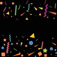 Vector abstract Black Background with many falling tiny colorful confetti pieces and ribbon. Carnival. Christmas or New Year decoration colorful party pennants for birthday. festival