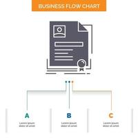 Contract. badge. Business. agreement. certificate Business Flow Chart Design with 3 Steps. Glyph Icon For Presentation Background Template Place for text. vector