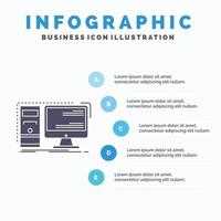 computadora. escritorio. hardware. puesto de trabajo. plantilla de infografía del sistema para sitio web y presentación. icono de glifo gris con ilustración de vector de estilo infográfico azul.