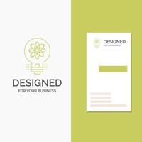 logotipo de empresa para la idea. innovación. luz. solución. puesta en marcha. plantilla de tarjeta de visita de negocio verde vertical. ilustración de vector de fondo creativo
