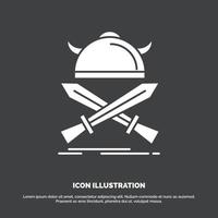 batalla. emblema. vikingo. guerrero. icono de espadas. símbolo de vector de glifo para ui y ux. sitio web o aplicación móvil