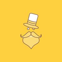 moustache. Hipster. movember. Santa Clause. Hat Flat Line Filled Icon. Beautiful Logo button over yellow background for UI and UX. website or mobile application vector