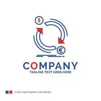 Company Name Logo Design For exchange. currency. finance. money. convert. Blue and red Brand Name Design with place for Tagline. Abstract Creative Logo template for Small and Large Business. vector