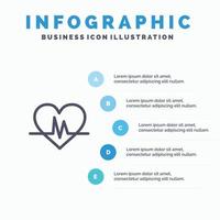 plantilla de infografía azul de pulso de latido de corazón de ecg plantilla de icono de línea de vector de 5 pasos