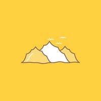 mountain. landscape. hill. nature. birds Flat Line Filled Icon. Beautiful Logo button over yellow background for UI and UX. website or mobile application vector