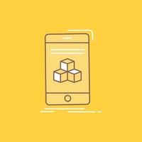 box. 3d. cube. smartphone. product Flat Line Filled Icon. Beautiful Logo button over yellow background for UI and UX. website or mobile application vector