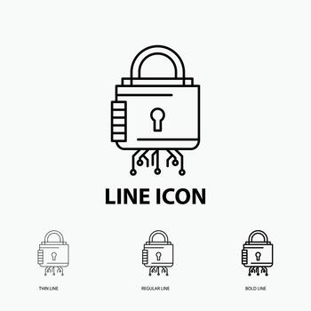 Security. cyber. lock. protection. secure Icon in Thin. Regular and Bold Line Style. Vector illustration