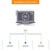 App. application. new. software. update Business Flow Chart Design with 3 Steps. Glyph Icon For Presentation Background Template Place for text. vector