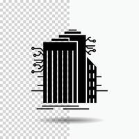 edificio. tecnología. ciudad inteligente. conectado. icono de glifo de internet sobre fondo transparente. icono negro vector