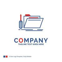 Company Name Logo Design For folder. tool. repair. resource. service. Blue and red Brand Name Design with place for Tagline. Abstract Creative Logo template for Small and Large Business. vector