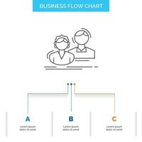 student. employee. group. couple. team Business Flow Chart Design with 3 Steps. Line Icon For Presentation Background Template Place for text vector