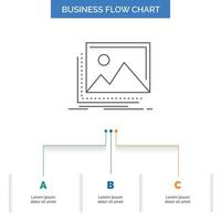 gallery. image. landscape. nature. photo Business Flow Chart Design with 3 Steps. Line Icon For Presentation Background Template Place for text vector