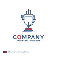 diseño del logotipo del nombre de la empresa para el premio. competitivo. taza. borde. premio. diseño de marca azul y rojo con lugar para eslogan. plantilla de logotipo creativo abstracto para pequeñas y grandes empresas. vector