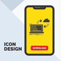 sync. processing. data. dashboard. arrows Glyph Icon in Mobile for Download Page. Yellow Background vector