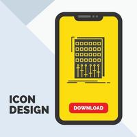 Audio. control. mix. mixer. studio Glyph Icon in Mobile for Download Page. Yellow Background vector