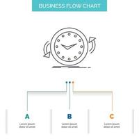 Backup. clock. clockwise. counter. time Business Flow Chart Design with 3 Steps. Line Icon For Presentation Background Template Place for text vector