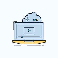 Cloud. game. online. streaming. video Flat Icon. green and Yellow sign and symbols for website and Mobile appliation. vector illustration