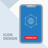 la red. global. datos. conexión. icono de línea de negocio en móvil para página de descarga vector