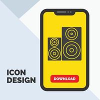 Audio. hifi. monitor. speaker. studio Glyph Icon in Mobile for Download Page. Yellow Background vector