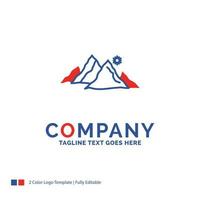 Company Name Logo Design For mountain. landscape. hill. nature. sun. Blue and red Brand Name Design with place for Tagline. Abstract Creative Logo template for Small and Large Business. vector
