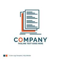 Code. coding. compile. files. list Logo Design. Blue and Orange Brand Name Design. Place for Tagline. Business Logo template. vector