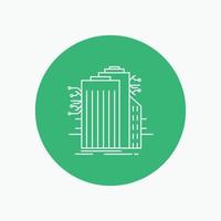 Building. Technology. Smart City. Connected. internet White Line Icon in Circle background. vector icon illustration