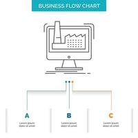 digital. fábrica. fabricación. producción. diseño de diagrama de flujo de negocio de productos con 3 pasos. icono de línea para el lugar de plantilla de fondo de presentación para texto vector