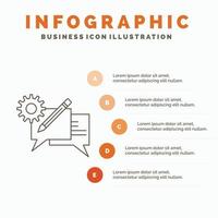 charlar. comunicación. discusión. ajuste. plantilla de infografía de mensaje para sitio web y presentación. icono de línea gris con ilustración de vector de estilo infográfico naranja