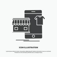 compras. vestidos. comprar. en línea. icono de la tienda. símbolo gris vectorial de glifo para ui y ux. sitio web o aplicación móvil vector