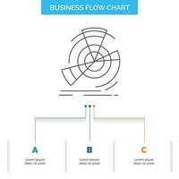 Data. diagram. performance. point. reference Business Flow Chart Design with 3 Steps. Line Icon For Presentation Background Template Place for text vector