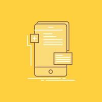 Interfaz. interfaz. móvil. teléfono. icono lleno de línea plana de desarrollador. hermoso botón de logotipo sobre fondo amarillo para ui y ux. sitio web o aplicación móvil vector