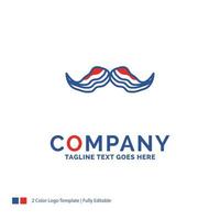 Company Name Logo Design For moustache. Hipster. movember. male. men. Blue and red Brand Name Design with place for Tagline. Abstract Creative Logo template for Small and Large Business. vector