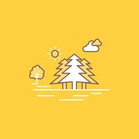 montaña. Cerro. paisaje. naturaleza. icono lleno de línea plana de nubes. hermoso botón de logotipo sobre fondo amarillo para ui y ux. sitio web o aplicación móvil vector