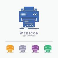 Digital. printer. printing. hardware. paper 5 Color Glyph Web Icon Template isolated on white. Vector illustration