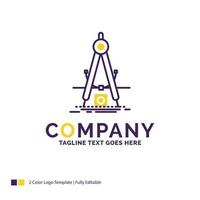 Company Name Logo Design For Design. measure. product. refinement. Development. Purple and yellow Brand Name Design with place for Tagline. Creative Logo template for Small and Large Business. vector