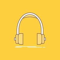 Audio. headphone. headphones. monitor. studio Flat Line Filled Icon. Beautiful Logo button over yellow background for UI and UX. website or mobile application vector