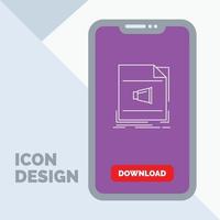 audio. expediente. formato. música. icono de línea de sonido en el móvil para la página de descarga vector