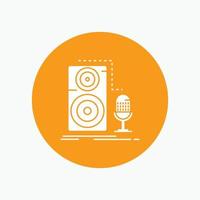 Live. mic. microphone. record. sound White Glyph Icon in Circle. Vector Button illustration